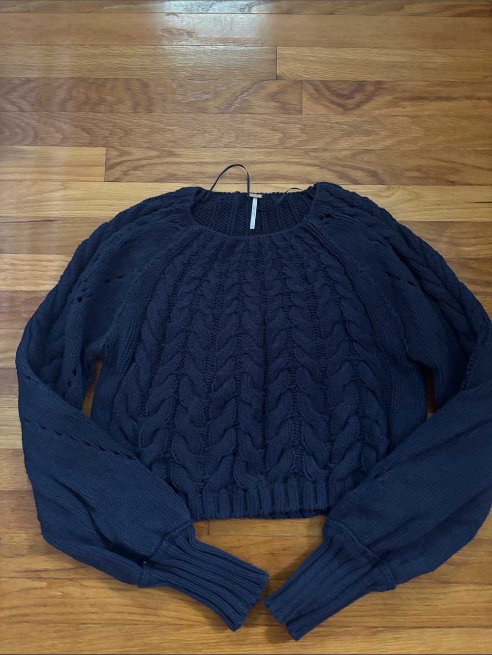 Free People Navy Cable Knit Crewneck Sweater